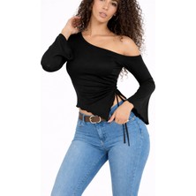 Espoirplus Tek Omuzlu, Ispanyol Kollu ve Büzgülü Detaylı Bluz