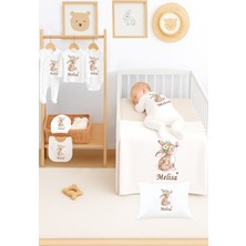 Sitilin Kız Bebek %100 Pamuk Organik Isim Baskılı Yenidoğan Hastane Çıkışı Fırça Bebek Hediye Seti STL7146