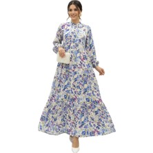 Qastel Kadın Tesettür Çiçek Desenli Uzun Rahat Kalıp Elbise