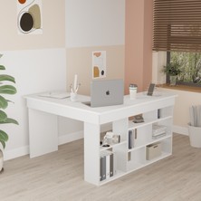 L'occi Concept Tyler Çalışma Bilgisayar Ofis Ders Raflı Kitaplık Laptop Masası Beyaz