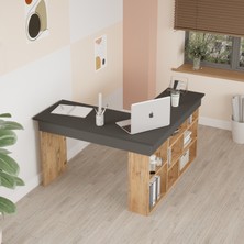 L'occi Concept Tyler Çalışma Bilgisayar Ofis Raflı Kitaplık Laptop masası Gri Çam-Antrasit