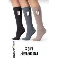 NF ND ENEFENDİ Anne Çorabı 3çift Dizaltı Kalın Sıcak Likralı Esnek Yünlü Rahat Uzun Çorap 36-40 Füme Gri Bej