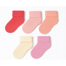 Mem Socks Kaydırmaz Dikişsiz Havlu Çocuk Çorabı 5'li Pembe Organik Pamuklu Desensiz