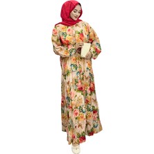 Esio Kadın Tesettür Çiçek Desenli Uzun Rahat Kalıp Elbise