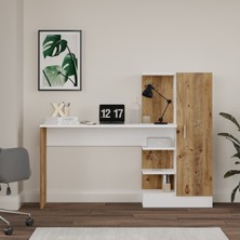 L'occi Concept Luke 153 cm Kitaplıklı Kapaklı Çalışma Masası Raflı Laptop Masası Çam Beyaz LK2-AW