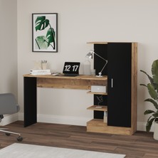 L'occi Concept Luke 153 cm Kitaplıklı Kapaklı Raflı Laptop Çalışma Masası Atlantik Çam Siyah LK2-AB
