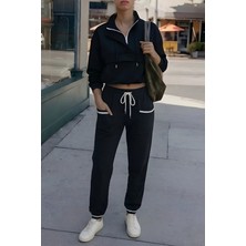 Qaju Kadın Triko Detaylı Pantolon - Siyah