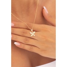 Goldium Zarif Kelebek Model Altın Kolye