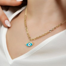 Goldium 14 Ayar Altın Mavi Mineli Göz Kolye