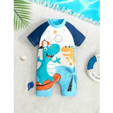 RosabelleMare Dinozor Desenli Kısa Kollu Bebek Mayo Tulum. Hafif, Esnek ve Hızlı Kuruyan Yapıya Sahiptir.