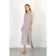 Moda Ip Askılı Uzun Yırtmaçlı Penye Gecelik Beyaz Beruflic