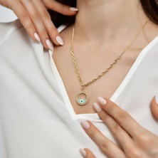 Goldium 14 Ayar Altın Mineli Nazar Göz Kolye