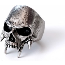 Ak Store Silver Erkek, Gümüş Kaplama Paslanmaz Kromix Çelik Yüzük | Gotik Vampir Dişli Kurukafa Model