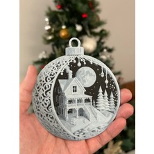 ADA 3D Yılbaşı Ağacı Süsü Ay ve Ev Manzaralı Dekoratif Asma Aparatı