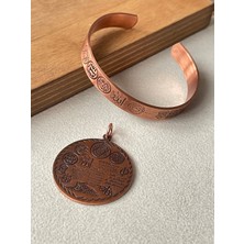 Aida Jewelss Saf Bakır Koruma Dualı Şans Sayılı ve Koruma Sembollü Kolye Bileklik Seti Saf Bakır Set