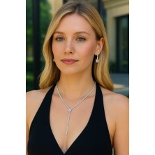 Biryildizol Gümüş Kaplama Zirkon Takı Seti Abiye Kolye Küpe Seti Nişan Gelin Seti