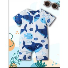 RosabelleMare Köpek Balığı Desenli Kısa Kollu Bebek Mayo Tulum. Fermuarlı, Esnek ve Hızlı Kuruyan Yapı.