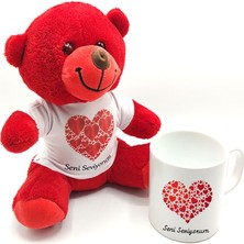 Seni Seviyorum Baskılı Kırmızı Ayıcık ve Kupa Bardak Seti