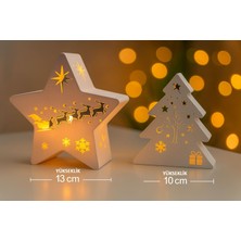 Oray Chess LED Işıklı Yılbaşı Masaüstü Dekoru | Noel Yıldızı ve Çam Ağacı | Sıcak Işık | 13 cm & 10 cm