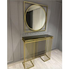 Şık ve Modern: 85 cm Yuvarlak Ayna + 100X30X90 cm Gold Metal Dresuar Takımı – Bronz Ayna Raflı
