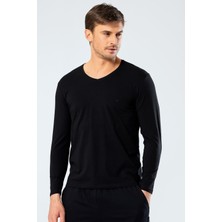 Cacharel Erkek V Yaka Uzun Kollu T-Shirt 1334/SIYAH
