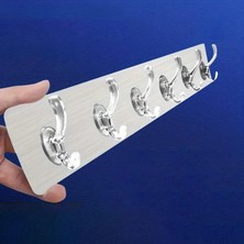 Sanal Trend Gümüş Renk Tek Parça Banyo Lavabo Kendinden Yapışkanlı 6 Kancalı Askı