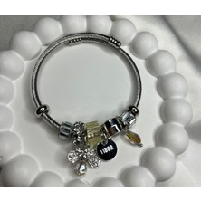 Velora Accessories Charmlı Taşlı Arılı Çelik Bileklik Krem Gümüş