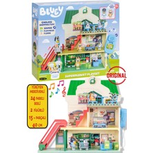 Toyfest Blueyplus 3 Katlı Sesli Süpermarket Oyun Seti Çalışan Yürüyen Merdiven 24 Ses Özel Figürler