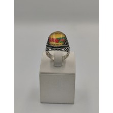 Altuntaş Aksesuar "iki Devlet Tek Millet" Damla Kehribar  Taşlı 925 Ayar 24 mm 7,90 Gr. Erkek Yüzüğü