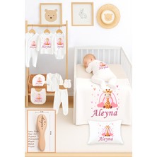 Sitilin Kız Bebek %100 Pamuk Organik Isim Baskılı Yenidoğan Hastane Çıkışı Fırça Bebek Hediye Seti STL7148