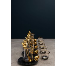 Aen Line Lüks 24 Parça Siyah Cam Çerezlik Takımı – 6 Kişilik Gold Detaylı Şık Sunum Seti