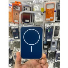 Elixem İphone 17 Pro Uyumlu Şeffaf Orta Kısım Lacivert İkonik Premium Sert Silikon Kılıf