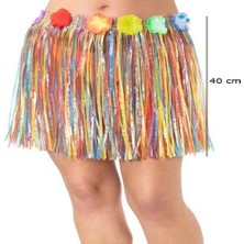 LTG Nova Yetişkin ve Çocuk Uyumlu Rengarenk Püsküllü Hawaii Luau Hula Etek 40 cm