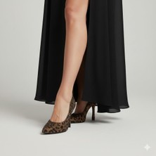 Kuum London Leopar Desen Stiletto Kadın Topuklu Abiye Ayakkabı