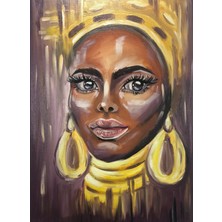 Orijinal El Yapımı Yağlı Boya Tablo – “etnik Afrikalı Kadın” Portre Tuval Çalışması