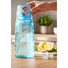 Aen Line Desenli Cam Su Şişesi – Ters Kapaklı Cam Sürahi & Bardak Seti – 1200ML