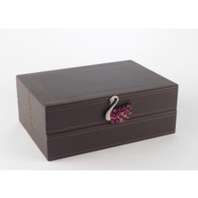 Es Dekor Koyu Mor Kuğu Kulplu Deri Kutu 26X18X10CM Dekoratif Ürün Dekorasyon