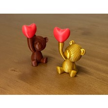 ADA 3D Kalp Tutan Sevimli Ayıcık Figürlü Romantik Masaüstü Dekoratif Biblo Hediyelik 2 Li Set