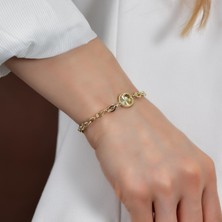 Goldium 14 Ayar Altın Kalem Işçilikli Zincirli Bileklik