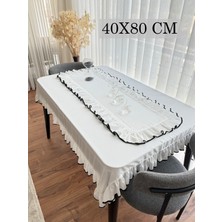 Ars Dt Biyeli Görünümlü Fırfırlı Beyaz Keten Runner Şık Dekoratif 40X80CM