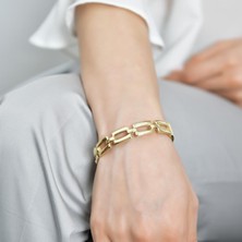 Goldium 14 Ayar Altın Zincir Desenli Kelepçe Bilezik