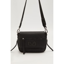 Lêvi D'or Mıknatıs Kapaklı Körüklü Logolu Uzun Askılı Orta Boy Kadın Günlük Omuz Çantası Siyah