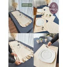 Ars Dt Fırfırlı Otantik 40X80CM Runner ve 6 Parça Dantelli Cepli Amerikan Servis Takımı