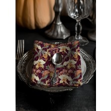Ars Dt 6 Adet  Bordo Çiçek Desenli Kumaş Amerikan Servis-Sunum Peçetesi 35X35 cm Tabak Üstü Şık