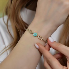 Goldium 14 Ayar Altın Mineli Yonca Zincir Model Bileklik