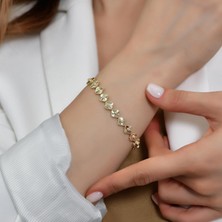 Goldium 14 Ayar Altın Kalem Işçilikli Sıralı Yonca Bileklik