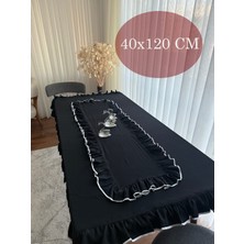 Ars Dt Siyah Renk Runner Biyeli Görünümlü 40X120 cm Fırfırlı Lüx Runner