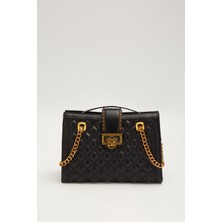 Lêvi D'or Kapitone Işlemeli Zincir ve Katlama Kilit Detaylı Kadın Büyük Boy Şık Omuz Çantası Siyah