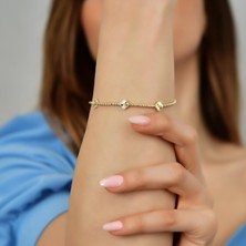 Goldium 14 Ayar Altın Kalem Işçilikli Yonca Bileklik