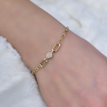 Goldium 14 Ayar Altın Zincir Detay Taşlı Bileklik